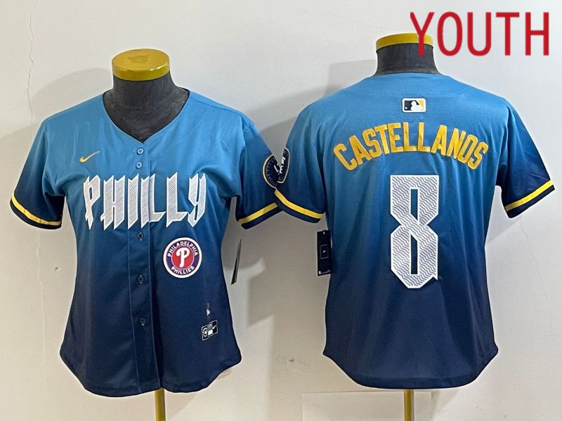 Youth Philadelphia Phillies #8 Castellanos Blue City Edition Nike 2024 MLB Jersey style 2->youth mlb jersey->Youth Jersey